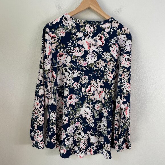 Roz & Ali Womens Plus 1X Floral Long Sleeve Blouse Shirt V Neck Top - Picture 9 of 10